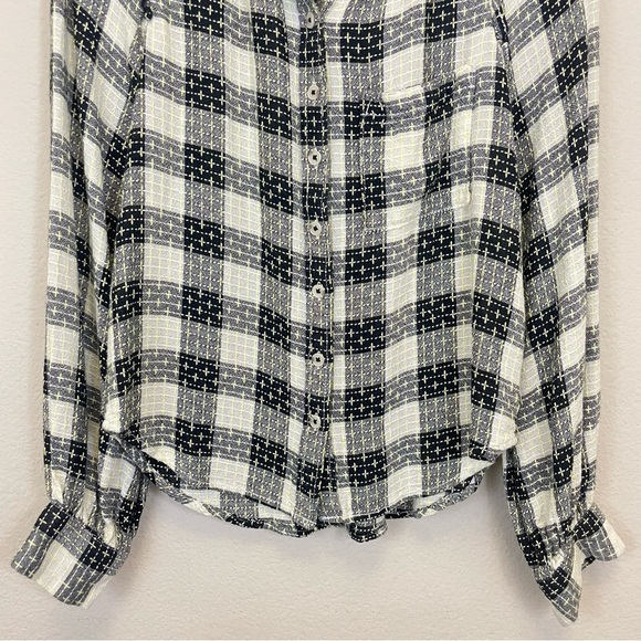 Anthropologie Pilcro Black Plaid Long Sleeve Stitch Button Down Shirt Size XS - Picture 8 of 12